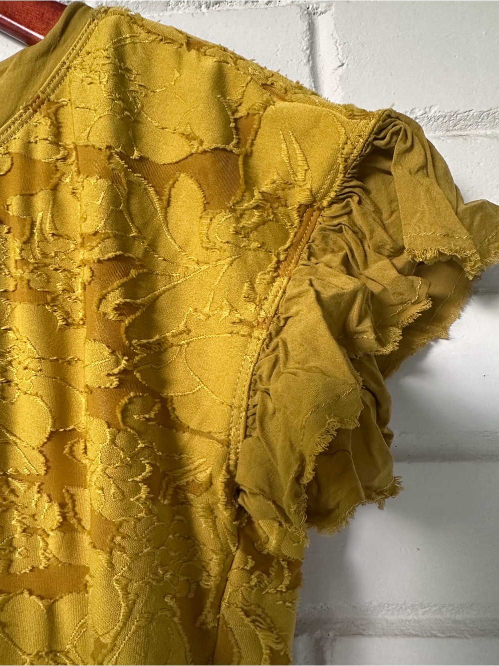 Anthropologie Mustard Lace Ruffle Tiered Dress - Picture 2 of 6